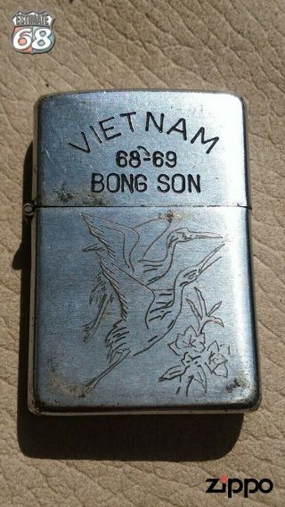 Vintage Zippo Petrol Lighter Vietnam War Bong Son 68 - 69