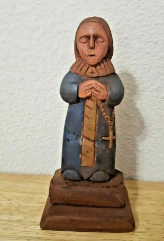 Antique Vintage Hand Carved Wooden Praying Figure Santos From Santa Marta Signed