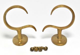 2 Vintage Victorian Style Solid Brass Jamb Hooks For Fire Place Tool Wall Mount