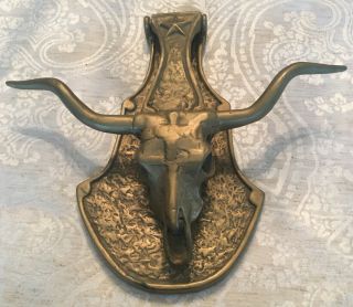 Vintage Solid Brass Texas Long Horn Door Knocker Heavy Duty Weights 2.  5 Pounds
