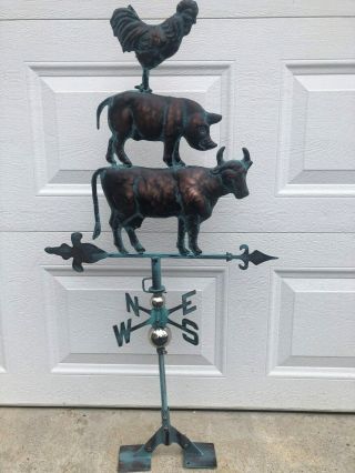 Farm Animal Stack Weathervane Rooster Copper Finish Weather Vane Hand Crafted