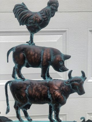 Farm Animal Stack Weathervane Rooster Copper Finish Weather Vane Hand Crafted 3
