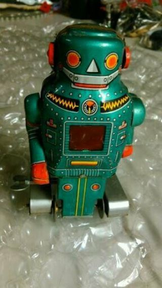 Vintage Noguchi Shoten Tin Mechanical Mighty Robot Wind Up Toy Made In Japan