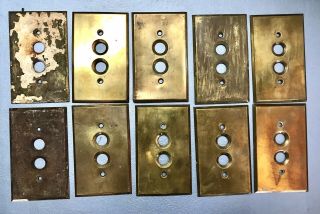 10 Antique Brass Push Button Wall Light Switch Plate Covers