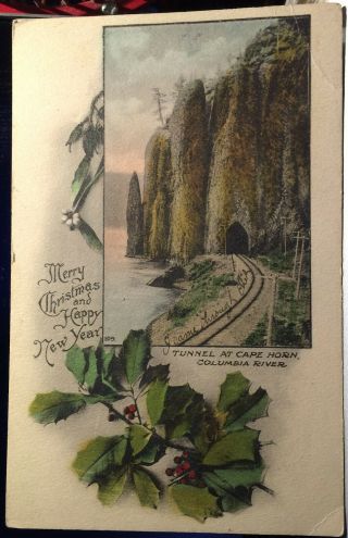 Cape Horn,  Columbia River,  Oregon Christmas,  Hand Colored Post Card 1910