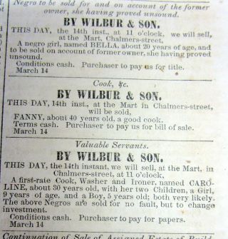 1860 Charleston SOUTH CAROLINA newspaper w SLAVE ADS NAMING SLAVES 3