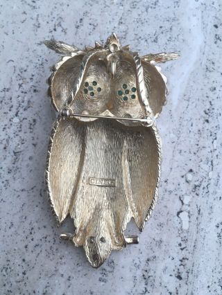 Vintage Signed Ciner Large Gold Tone White Enamel Owl Brooch (Pin) / Pendant 2
