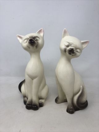 Vintage Mid Century Modern Cats Ceramic Figures 9” Cute Kitty