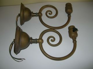 Two Vintage Antique Solid Brass Colonial Art Deco Wall Scones - Edison Sockets