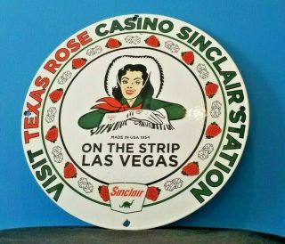 Vintage Sinclair Gasoline Porcelain Gas Dino Pin Up Casino Service Station Sign