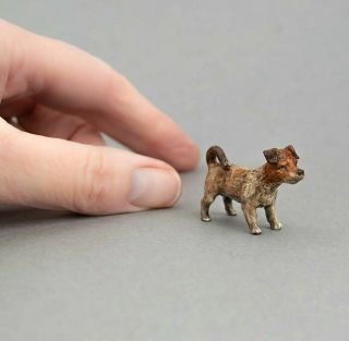 Tiny Vintage Cold Painted Bronze Miniature Jack Russell Terrier Dog