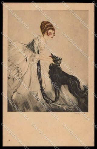Artist Signed Louis Icart Fashion Lady Dog Donnina Serie 1785 Creased Pc Zg3664