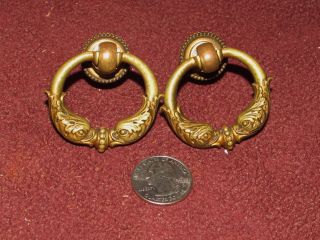 Pair P E Guerin Antique Bronze Hardware Drawer Or Cabinet Pulls W/ Dolphins