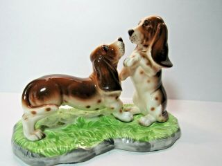 Basset Hound Dog & Puppy Family Large Porcelain Figurine Shafford Japan Vintage