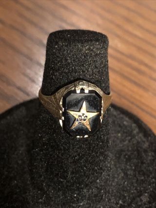 Vtg 10k Gold Masonic Order Of Eastern Star Ring Black Onyx Gem Enamel Size 4.  50