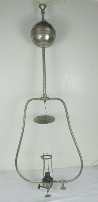 Rare Antique Hanging Gas Light Fixture Lamp Nickel Plated All