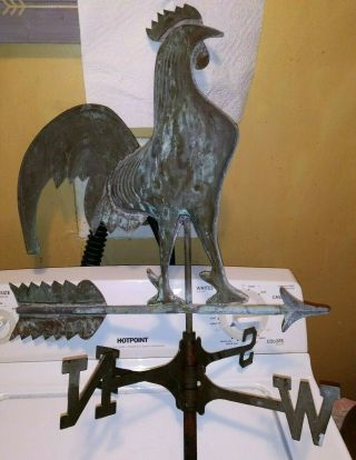 Antique Copper Rooster Weathervane From Old Ohio Barn