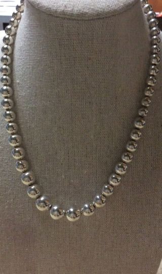 Tiffany Co Vintage Sterling Silver Graduated Ball Bead Necklace 16”