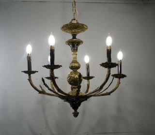 Antique Vintage French Empire Chandelier Bronze 6 Light Fixture Lamp