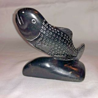 Vintage Inuit Signed Soapstone Carving Fish