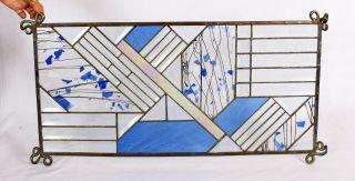 Tiffany Cobalt Blue Transom Stained Glass Window 29.  5 "
