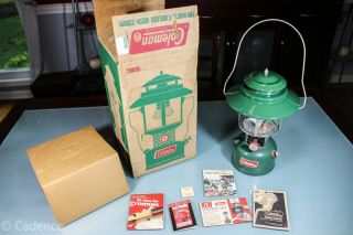 Vintage 1974 Coleman 228h Lantern.  W/ Box & Papers Green Pyrex 1
