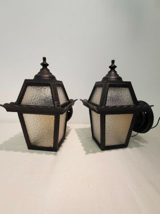 Vintage Pair Gothic Tudor Storybook Porch Light Fixture Outdoor Sconce Wall