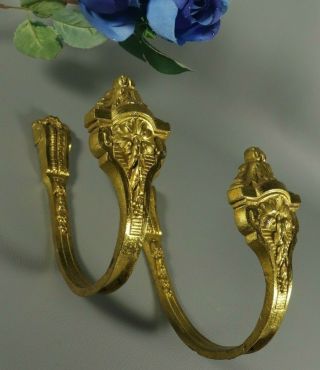 Xl Pair Ornate Gilt Bronze French Antique Chateau Curtain Tie Backs Hooks 19thc