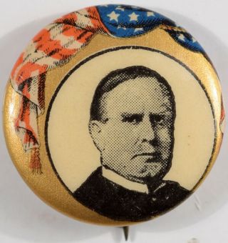 1900 William Mckinley 7/8 " R/w/b And Gold Picture Celluloid Campaign Button
