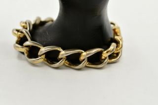 Christian Dior Vintage Signed Bracelet Heavy Linked Chain Two - Tone Metal Bin4