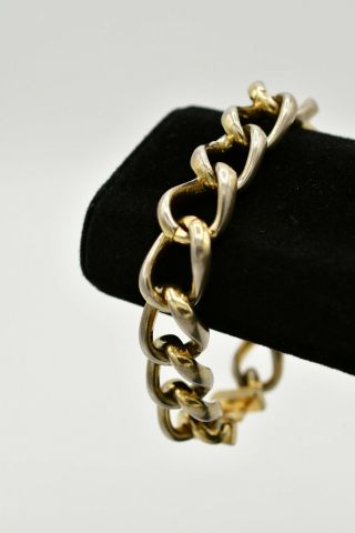 Christian Dior Vintage Signed Bracelet Heavy Linked Chain Two - Tone Metal Bin4 2