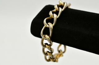 Christian Dior Vintage Signed Bracelet Heavy Linked Chain Two - Tone Metal Bin4 3