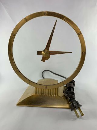 Vintage Mcm Jefferson Golden Hour Electric Mystery Clock 8 " Glass Gold