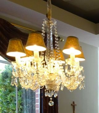 Vintage Crystal Chandelier 6 Lighted Arms With Ballard Design Shades