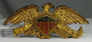 Early Antique Cast Painted Brass American War Eagle & Shield Flag Emblem Sign