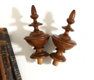 2 Antique French Turned Wood Post Finial End Cap Salvaged Furniture Decor 5.  79 "
