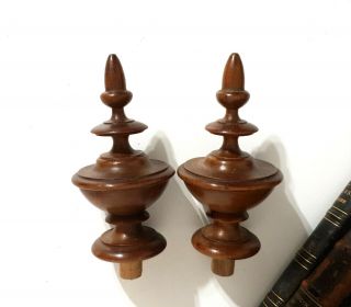 2 Antique French turned wood post finial end cap Salvaged furniture decor 5.  79 