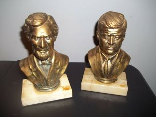 Vintage President John F.  Kennedy Jfk & Abraham Lincoln Brass Bust Book Ends