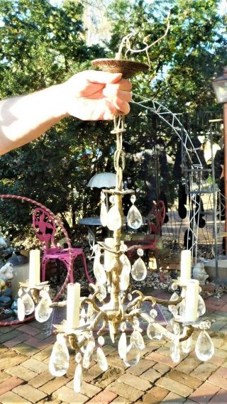 Vintage / Antique Brass 5 Arm 39 Crystal Pairs Chandelier