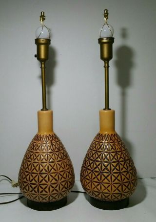 Vintage Pair Rembrandt Table Lamps - Ceramic Pottery,  Brass