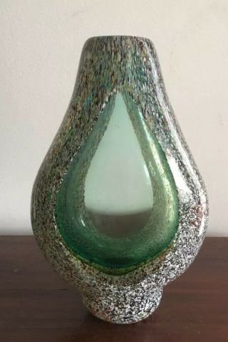 Stunning Vintage Art Glass Vase,  Teardrop Murano Sommerso Style