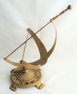 Antique Garden Armillary Sundial Ornate Brass Base With Clay Marble In Tip - 19 "