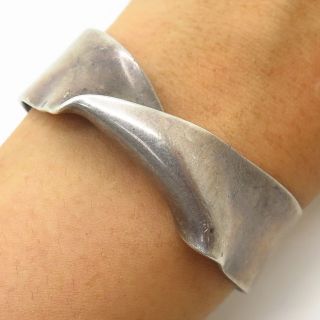 Vtg Signed 925 Sterling Silver Modernist Twist Design Wide Cuff Bracelet 5.  5 "