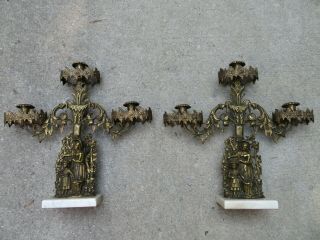 Vintage Pair Antique Cast Bronze Brass Girandole Candelabra Candle Holder