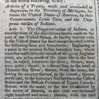 1820 newspaper PRESIDENT JAMES MONROE SIGNS TREATY W Chippewa INDIANS Michigan 3