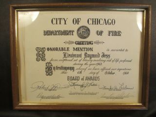 1963 Chicago Fire Department Honorable Mention For Bravery Lieutenant Ray Jess
