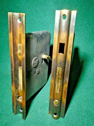 Circa 1885 Yale & Towne Japanned Pocket Door Mortise Locks W/key (13231)
