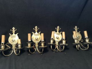 Antique 1920s Set Of 4 Ornate Cast Iron Wall Sconces Need Rewired