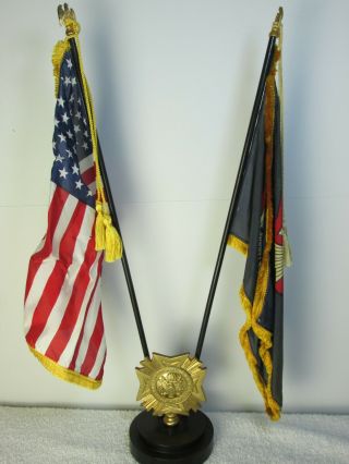 Vintage Annin Flag Stand & Flags American Usa & Veterans Of Foreign Wars Vfw