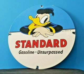 Vintage Walt Disney Porcelain Donald Duck American Standard Gasoline Pump Sign